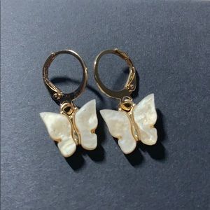 Glittery Champagne Butterfly Earrings
